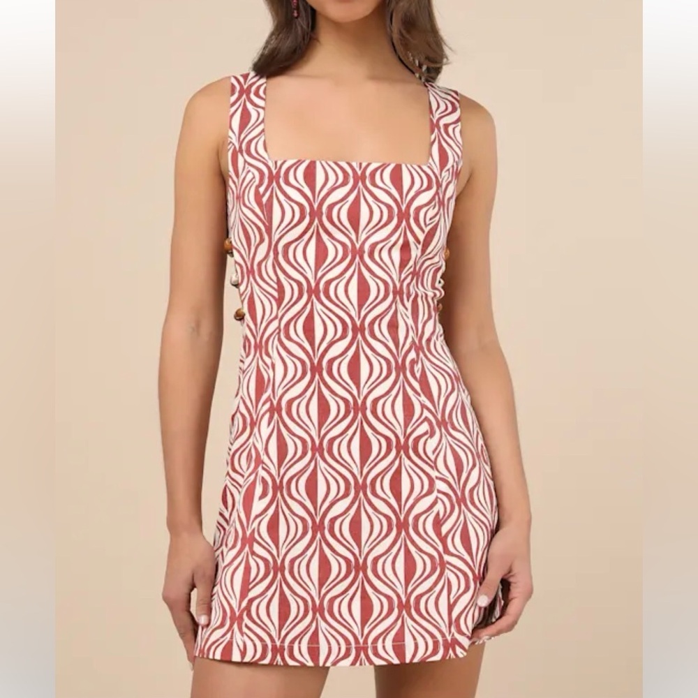 Lulus Rust and Cream Beaded Mini Dress